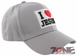 NEW! I LOVE JESUS CHRISTIAN BASEBALL CAP HAT GRAY