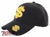 NEW! GOLD DOLLAR SIGN BALL CAP HAT BLACK