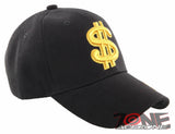 NEW! GOLD DOLLAR SIGN BALL CAP HAT BLACK