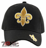 NEW! GOLD FLEUR DE LIS BALL CAP HAT BLACK