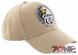 NEW! US ROUTE 66 EAGLE WING BALL CAP HAT TAN