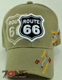 NEW! US ROUTE 66 LOS ANGELES TO CHICAGO BALL CAP HAT TAN