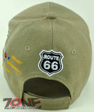 NEW! US ROUTE 66 LOS ANGELES TO CHICAGO BALL CAP HAT TAN