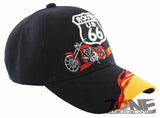 NEW! US ROUTE 66 RED MOTORCYCLE BIKE FLAME BALL CAP HAT BLACK
