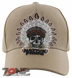 NEW! NATIVE PRIDE HONOR CHIEF SKULL HEAD BASEBALL CAP HAT TAN