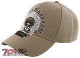 NEW! NATIVE PRIDE HONOR CHIEF SKULL HEAD BASEBALL CAP HAT TAN