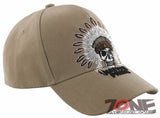 NEW! NATIVE PRIDE HONOR CHIEF SKULL HEAD BASEBALL CAP HAT TAN