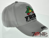 NEW F.R.O.G. FULLY RELY ON GOD PRAYING FROG JESUS CHRISTIAN BALL CAP HAT GRAY