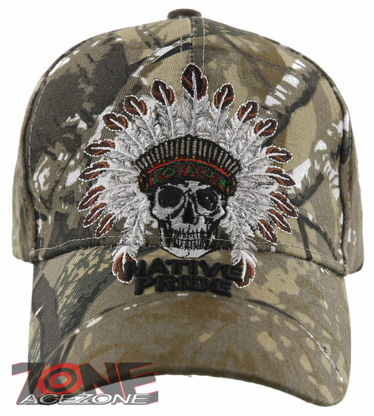 NEW! NATIVE PRIDE HONOR CHIEF SKULL HEAD BASEBALL CAP HAT CAMO