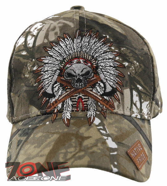 NEW! NATIVE PRIDE HONOR AXE CHIEF SKULL HEAD BASEBALL CAP HAT CAMO