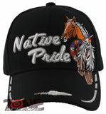 NEW! NATIVE PRIDE HORSE FEATHERS BASEBALL CAP HAT BLACK