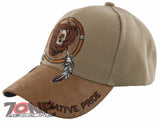 NEW! NATIVE PRIDE BEAR FEATHERS FAUX LEATHER BASEBALL CAP HAT TAN