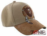 NEW! NATIVE PRIDE BEAR FEATHERS FAUX LEATHER BASEBALL CAP HAT TAN