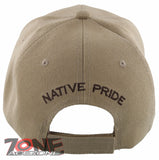 NEW! NATIVE PRIDE BEAR FEATHERS FAUX LEATHER BASEBALL CAP HAT TAN