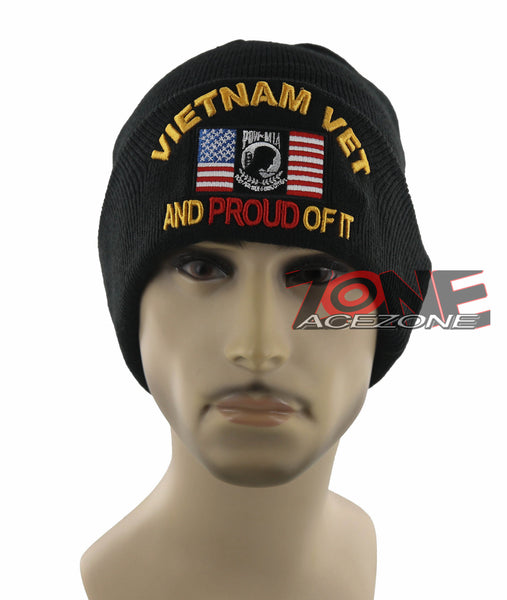 NEW! US MILITARY VIETNAM VETERAN POW MIA BEANIE CAP HAT BLACK