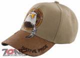 NEW! NATIVE PRIDE EAGLE FEATHERS FAUX LEATHER BASEBALL CAP HAT TAN