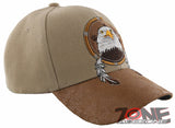 NEW! NATIVE PRIDE EAGLE FEATHERS FAUX LEATHER BASEBALL CAP HAT TAN