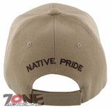 NEW! NATIVE PRIDE EAGLE FEATHERS FAUX LEATHER BASEBALL CAP HAT TAN