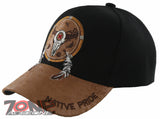 NEW! NATIVE PRIDE BUFFALO SKULL FEATHERS FAUX LEATHER BASEBALL CAP HAT BLACK