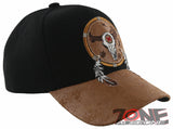 NEW! NATIVE PRIDE BUFFALO SKULL FEATHERS FAUX LEATHER BASEBALL CAP HAT BLACK