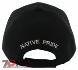 NEW! NATIVE PRIDE BUFFALO SKULL FEATHERS FAUX LEATHER BASEBALL CAP HAT BLACK