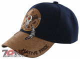 NEW! NATIVE PRIDE BUFFALO SKULL FEATHERS FAUX LEATHER BASEBALL CAP HAT NAVY