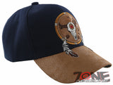 NEW! NATIVE PRIDE BUFFALO SKULL FEATHERS FAUX LEATHER BASEBALL CAP HAT NAVY