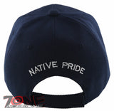 NEW! NATIVE PRIDE BUFFALO SKULL FEATHERS FAUX LEATHER BASEBALL CAP HAT NAVY