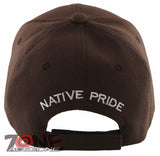 NEW! NATIVE PRIDE WOLF FEATHERS FAUX LEATHER BASEBALL CAP HAT BROWN