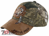 NEW! NATIVE PRIDE WOLF FEATHERS FAUX LEATHER BASEBALL CAP HAT CAMO