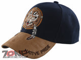 NEW! NATIVE PRIDE WOLF FEATHERS FAUX LEATHER BASEBALL CAP HAT NAVY