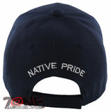 NEW! NATIVE PRIDE WOLF FEATHERS FAUX LEATHER BASEBALL CAP HAT NAVY