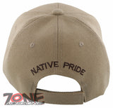 NEW! NATIVE PRIDE WOLF FEATHERS FAUX LEATHER BASEBALL CAP HAT TAN