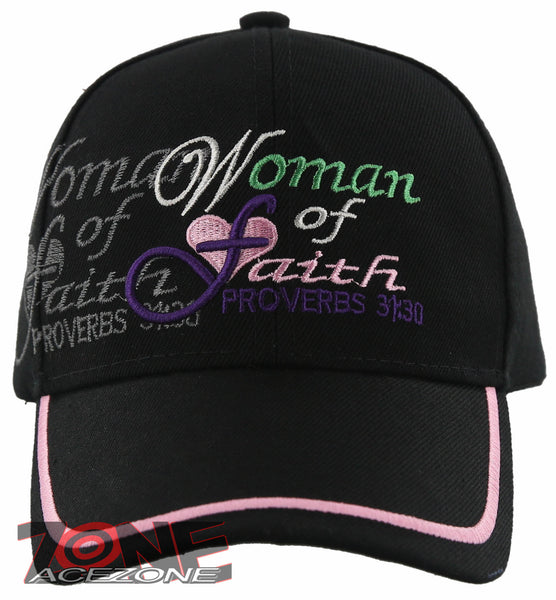 WOMAN OF FAITH PROVERBS 31:30 JESUS CHRISTIAN BASEBALL CAP HAT BLACK