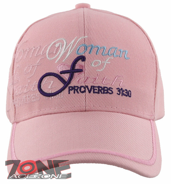 WOMAN OF FAITH PROVERBS 31:30 JESUS CHRISTIAN BASEBALL CAP HAT PINK