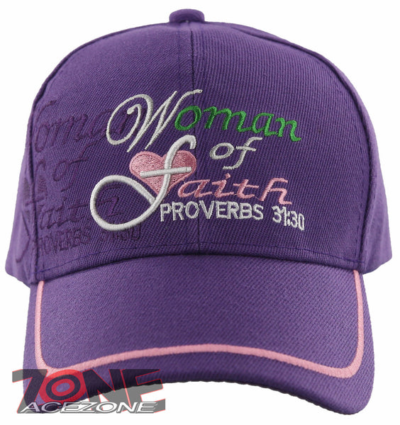 WOMAN OF FAITH PROVERBS 31:30 JESUS CHRISTIAN BASEBALL CAP HAT PURPLE