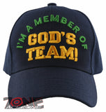 I'M A MEMBER OF GOD'S TEAM! JESUS CHRISTIAN BALL CAP HAT NAVY