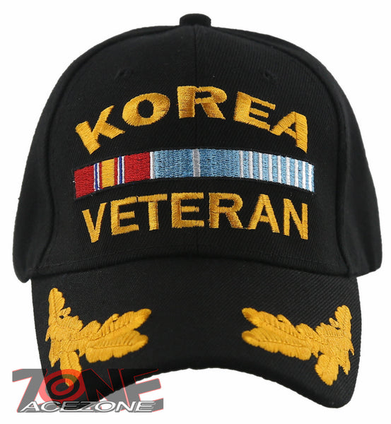 KOREA VETERAN FRONT LEAF MILITARY BALL CAP HAT BLACK