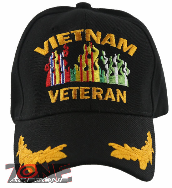 NEW! VIETNAM VETERAN FLAME LEAF BALL CAP HAT BLACK