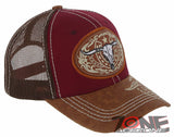 NEW! COW SKULL BULL HEAD RODEO HORSE SHOE STAR TRUCKER BASEBALL CAP HAT BURGUNDY