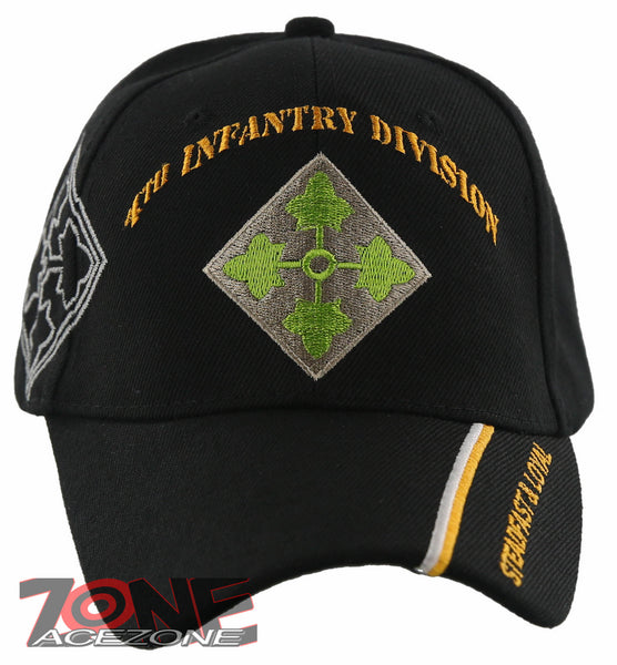 NEW! US ARMY 4TH INFANTRY DIVISION STEADFAST & LOYAL BALL CAP HAT BLACK